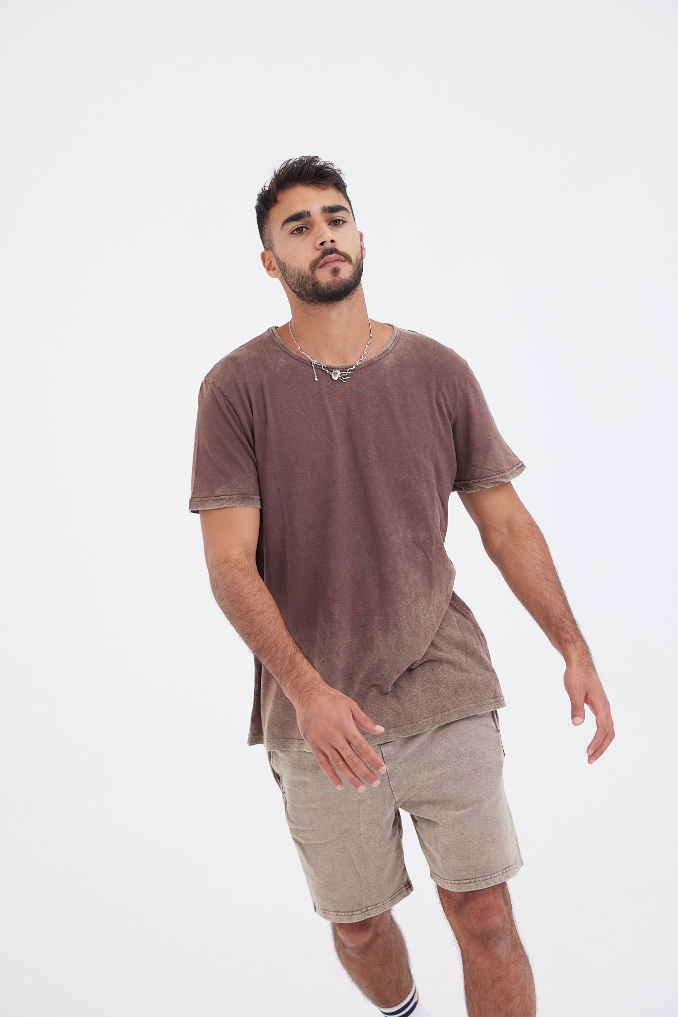 Stone Wash Shorts - Brown