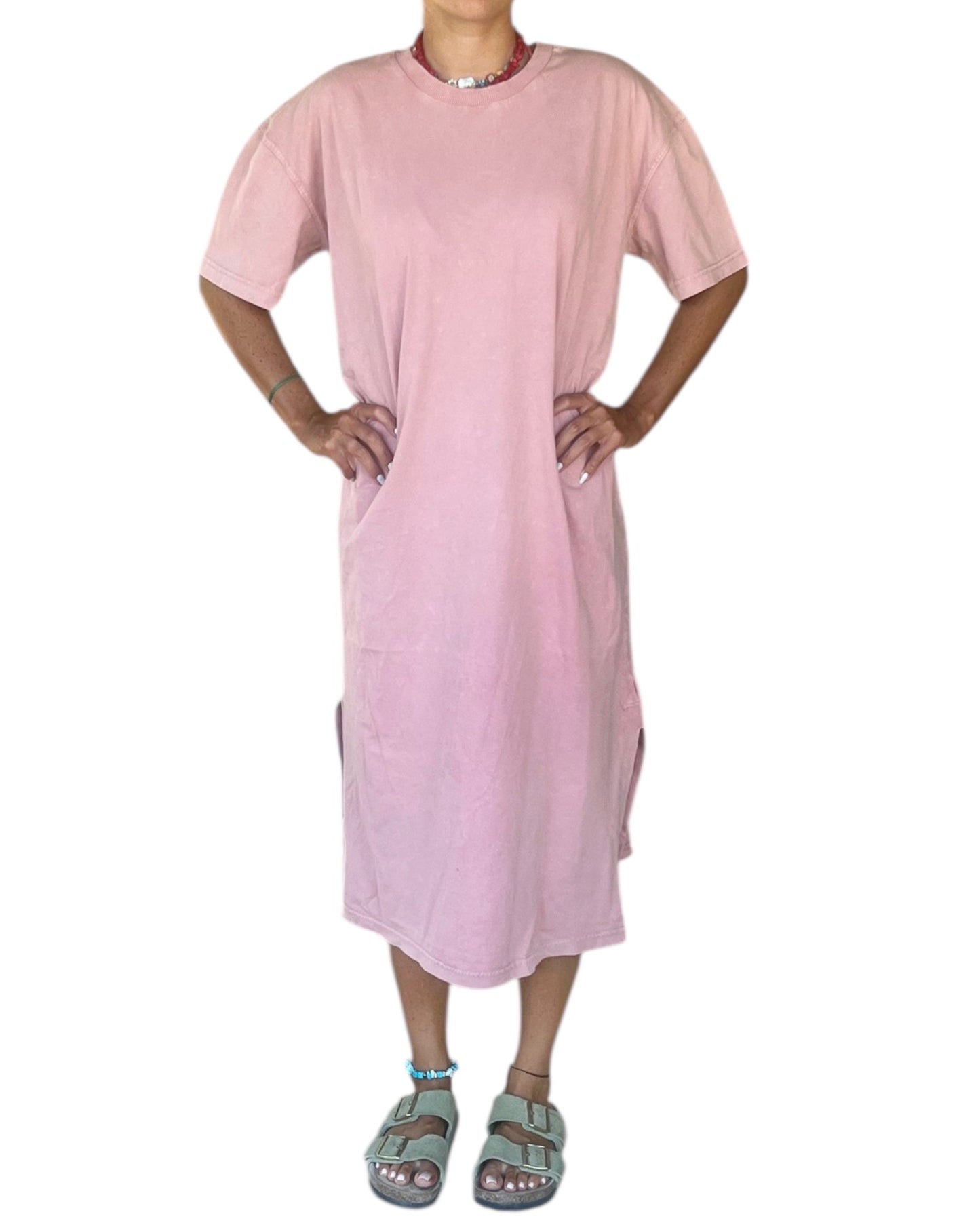 Stone Wash Dress - Coral Red