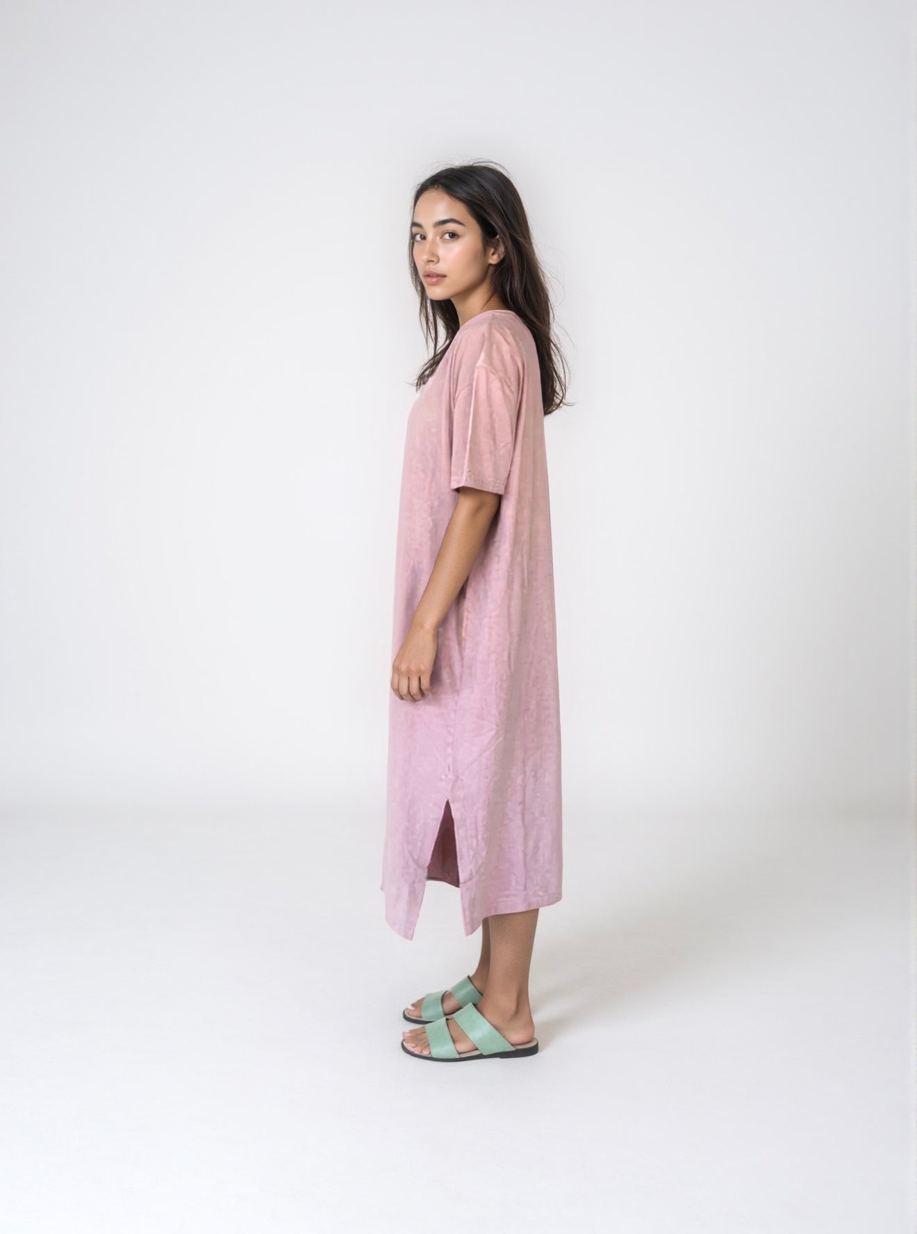 Stone Wash Dress - Coral Red