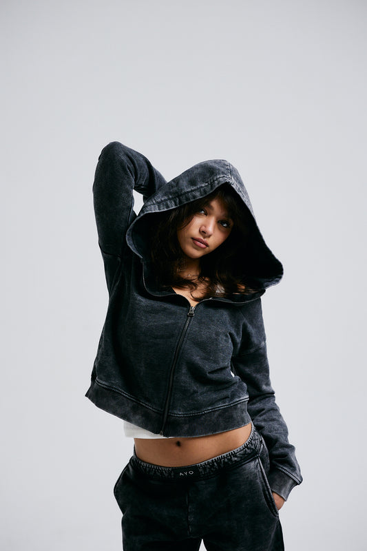 Cropped Charcoal Zip Up