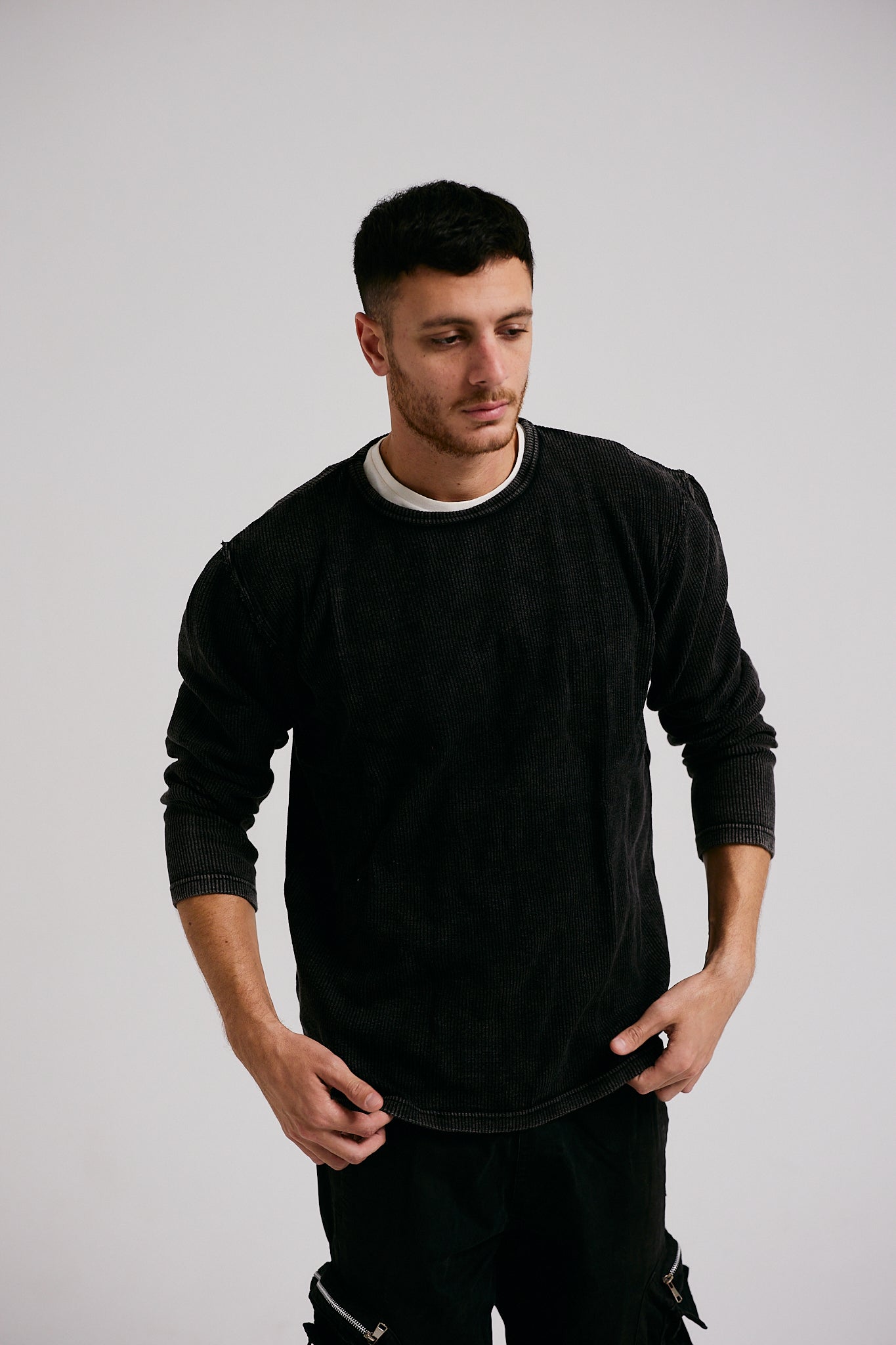 Waffle Crewneck Sweatshirt - Black