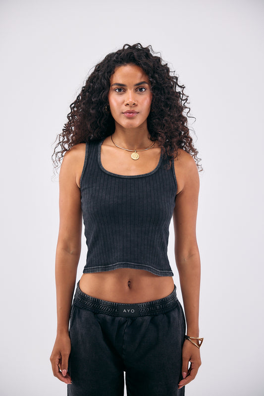 Stone Wash Tank Top - BLACK