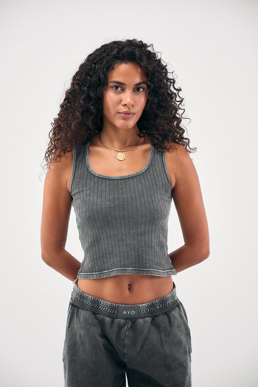 Stone Wash Tank Top - DARK GREY