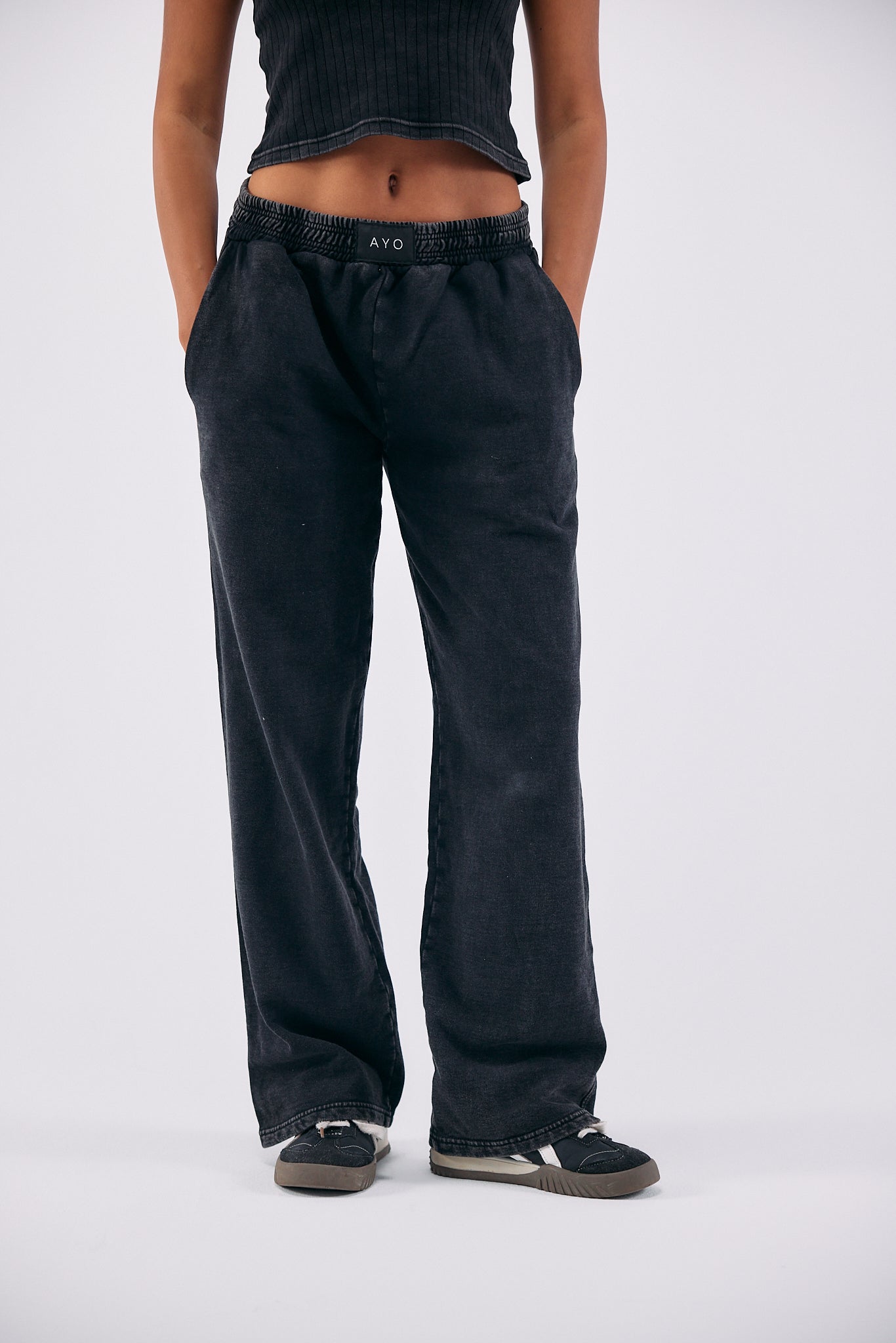 Stone Wash Sweatpants - BLACK