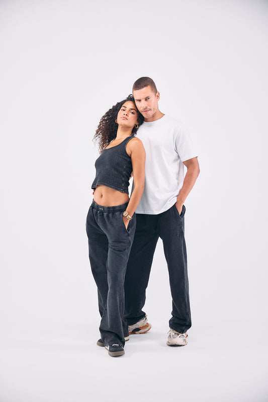 Stone Wash Sweatpants - BLACK