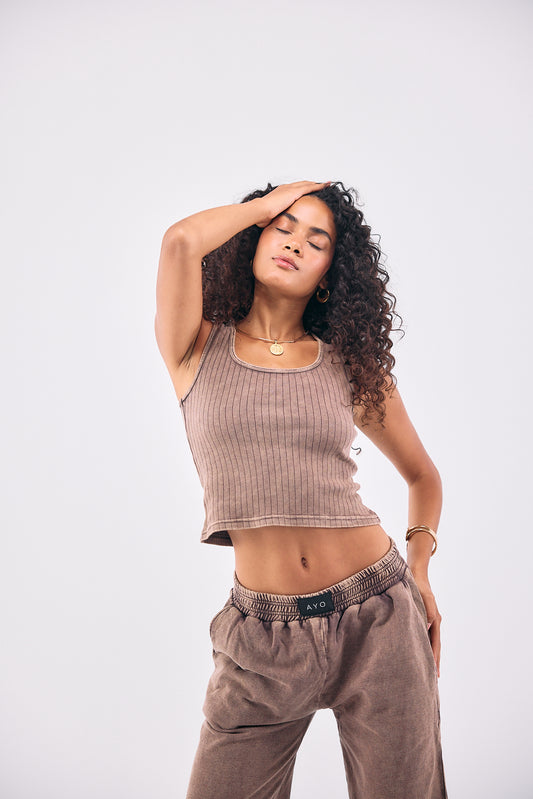 Stone Wash Tank Top - BROWN