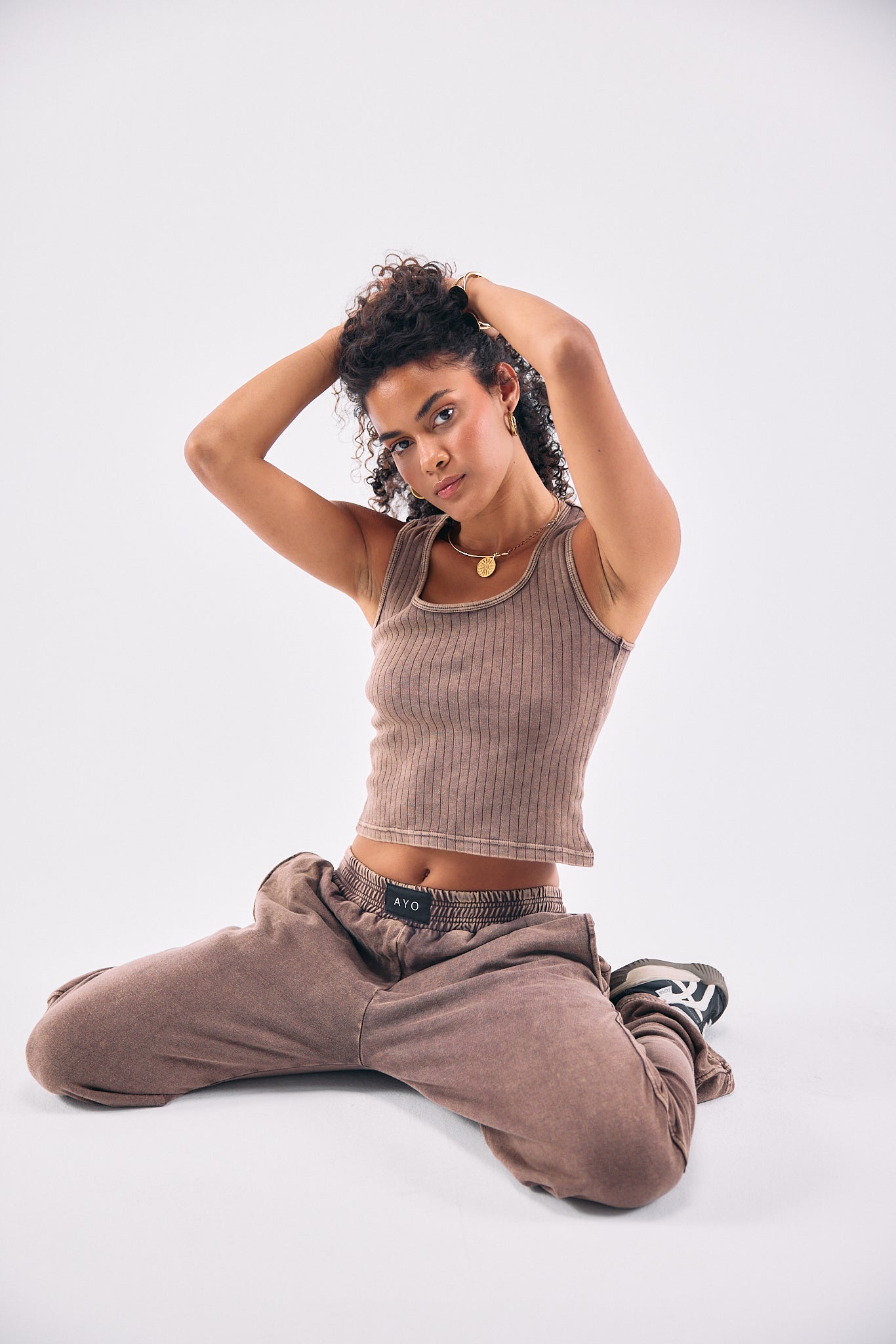 Stone Wash Sweatpants - BROWN