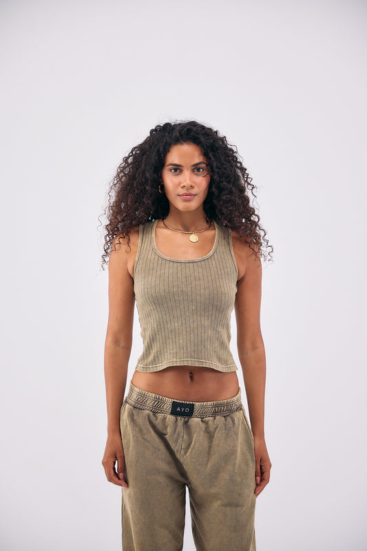 Stone Wash Tank Top - OLIVE